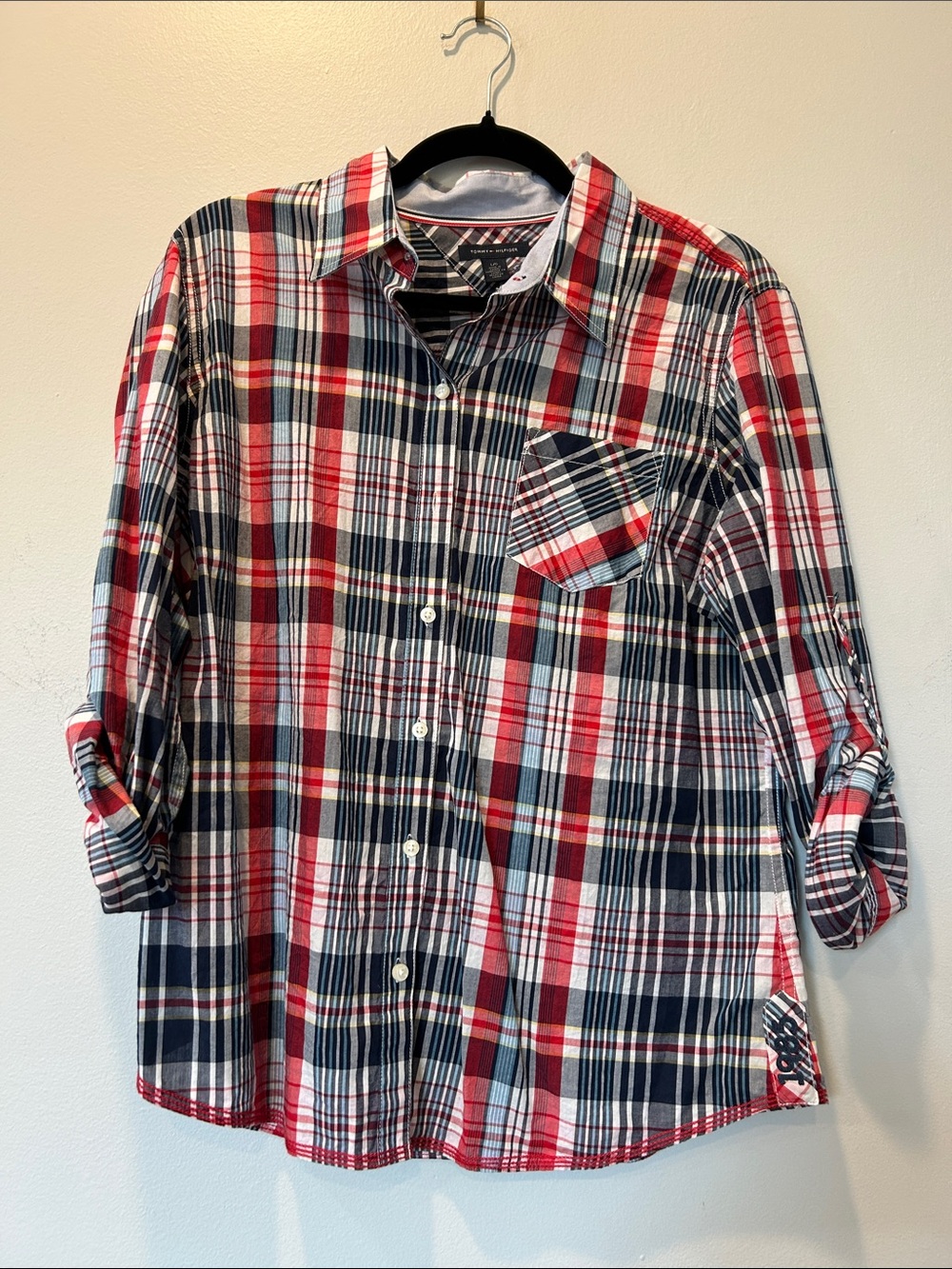 Tommy Hilfiger Red, Navy & White Plaid Button-Front Shirt
